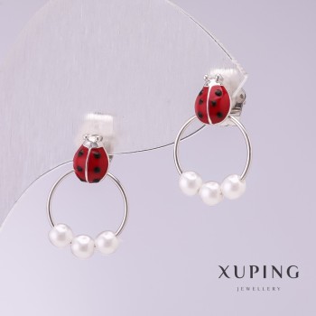 Xuping Ladybugs red enamel earrings 18x11mm rhodium