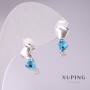 Earrings Xuping Heart Garland with Blue Stones 17x7mm Rhodium
