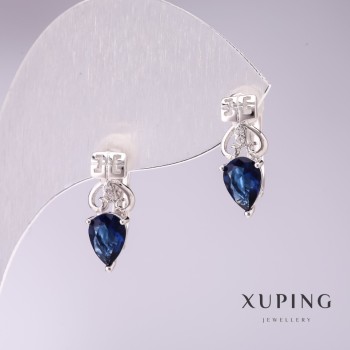Xuping Earrings with Blue Stones 15x5mm Rhodium