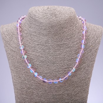 Pink Opal Glass Necklace, 8 mm Diameter, 48 cm Long
