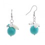 Drop earrings with colorful small beads and a large turquoise cabochon (pressed), silver-plated metal, 40mm