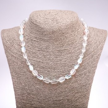 Opal Glass Necklace - White Smooth Rectangular Beads, 10×16 mm, Length 45 cm