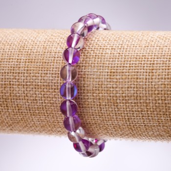 Purple Opal Glass Bracelet with Smooth Beads, 8 mm Diameter, 18 cm Length on Elastic