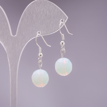Moonstone earrings with a faceted bead, 10 mm diameter, hook clasp