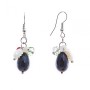 Elegant drop earrings with pendants, quartz, crystal, coral, and agate (pressed), silver-toned metal, 40 mm
