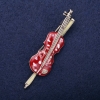 Violin Brooch with Burgundy Enamel and Gold-Tone Metal, 65x17mm