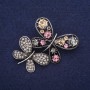 Brooch 'Butterflies' with Crystals, Yellow, Purple, and Gray, 45x35 mm, Silver Metal