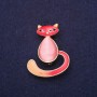 Brooch Kitty Enamel Cat's Eye Pink-Red 39x30 mm Yellow Metal