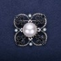 Brooch 'Order of Beauty' with pearl bead embroidery and crystals, color white, gray, white, 42x51 mm, silver-tone metal