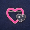 Heart-shaped enamel brooch in black and pink on yellow metal, 45×37 mm