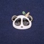Panda enamel brooch, white, black, and green; 28×24 mm; yellow metal
