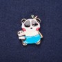 Panda enamel brooch in white, blue, and beige colors, 32x28 mm, yellow metal