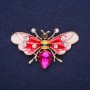 Brooch 'Butterfly-Bee' with Crystals, Enamel, and Stone, Red, White, Yellow, Black, Raspberry, 53×30 mm, Gold-Tone Metal
