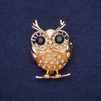 Owl brooch with rhinestones, pink and black