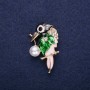 Bird Brooch with Rhinestones, Enamel in Black, White, and Green, 37×24 mm, Gold-Tone Metal