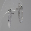 Cross-shaped semi-hoop stud earrings / drop-shaped crystals / silver-tone metal / 35 × 7 mm