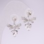 Butterfly Stud Earrings, 925 Series, Clear Rhinestones, White, 23x17 mm, Silver Metal