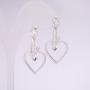 Heart Stud Earrings with Heart Pendants, 925 series, crystals, white color, 35x18 mm, silver-tone metal