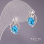 Xuping Earrings with Blue Stone, 18×10 mm, Rhodium