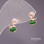 Xuping Swan Stud Earrings with Green Stone, 10x7mm, 18K Gold Plating