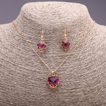 Set 'Heart' multicolor yellow and pink pendant 19×16 mm and earrings 27×13 mm, length 50 cm