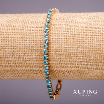 Xuping Bracelet with Blue Stones, 4 mm Thick, 18–19 cm Long, Gold Plated
