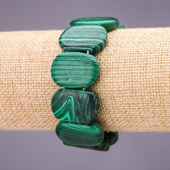 Malachite bracelet (pressed) link 25×17 mm, length 18 cm on elastic