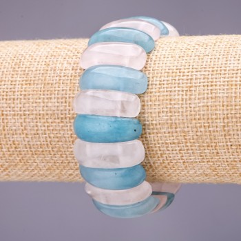 Bracelet Aquamarine and Pink Quartz, 25×10 mm links, 18 cm length on elastic