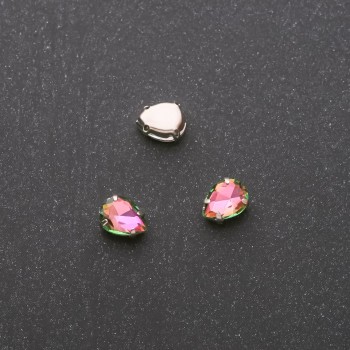 Sew-on Crystal Drop 6×8 mm Pink-Green on Metal Pin