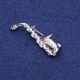 Saxophone Brooch with Crystals, Silver Metal, 16×45 mm