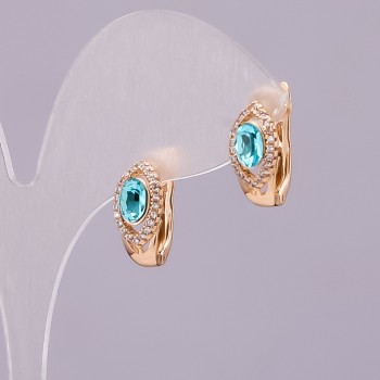 Xuping Earrings with Swarovski Crystals in Blue, 15x8 mm Diameter, Gold-Plated