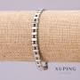 Xuping bracelet with double weave 'dot dash', 6mm thick, 18cm long rhodium