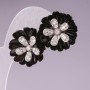 Stud Earrings 'Black Chrysanthemums' with Rhinestones