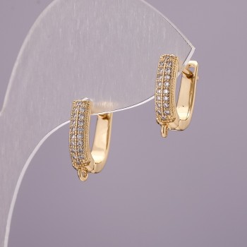 Earring hooks with crystals in yellow metal 15×13×4 mm pair