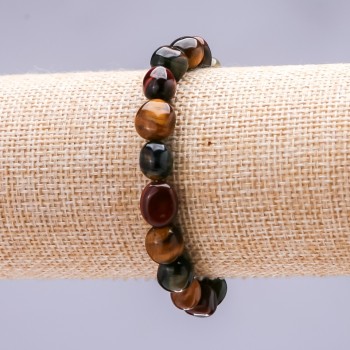 Elastic bracelet with Tiger's Eye, Bull's Eye, and Hawk's Eye, faceted 8x10 mm (±)