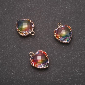 Heart Pendant Rainbow Color, Gold-Toned Setting 12x15 mm