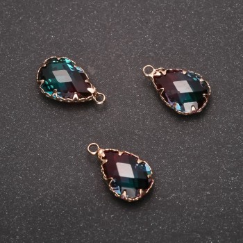 Drop Pendant in Raspberry-Green Color, Gold-tone Setting 10x17mm