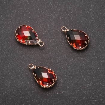 Pendant 'Drop' Green-Orange Color, Gold-tone Setting 10x17mm