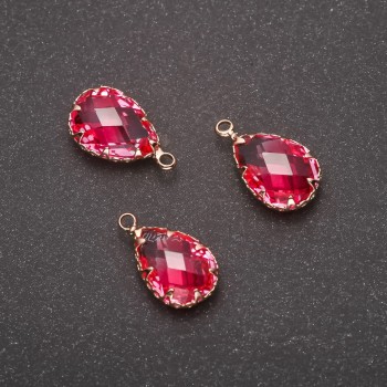 Pendant 'Drop' pink color, gold-tone bezel 10x17mm