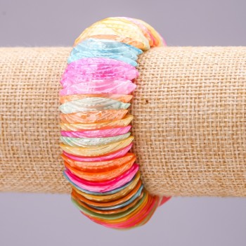 Bracelet Mother-of-Pearl 'Multicolor' 28x10 (+/-) mm, length 18 cm on elastic