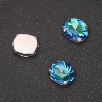 Price per pack /10 pcs. Sew-in crystal in cap setting Oval 10x12mm green-blue