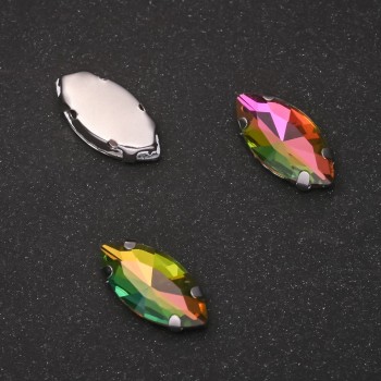 Price per pack / 10 pcs. Sew-on Crystal in Cap Oval 7×15 mm Pink-Green
