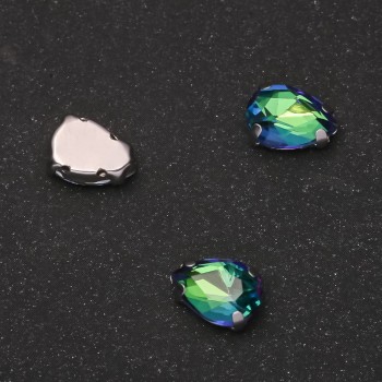 Price per pack / 10 pcs. Sew-on teardrop crystal in a cap setting 7×10 mm green-blue