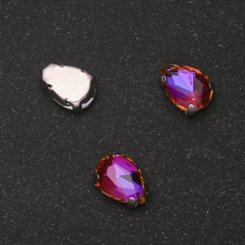 Price per pack / 10 pcs. Sew-on teardrop crystal with cap 7x10mm raspberry-orange