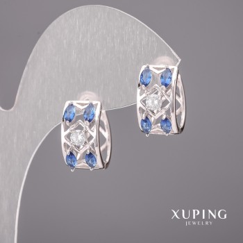 Xuping Earrings with Blue Stones 5x12mm Rhodium