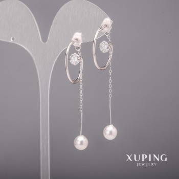 Xuping Earrings with Mallorca Pearls and White Stones Rhodium