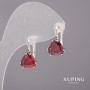 Xuping Earrings with Red Stones 10x17mm Rhodium