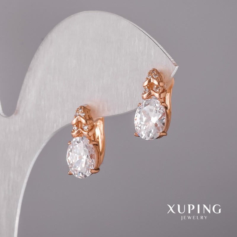 Xuping Earrings with White Stone 7x16mm 18k Gold Plating