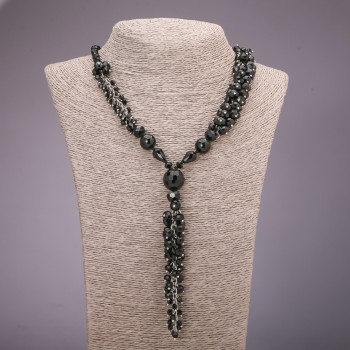 Discounted necklace in black with pendant 'Czech crystal', agate, length 58cm+11cm