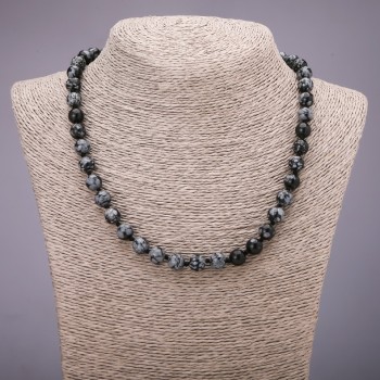 Snowy Obsidian Apache Tears Necklace, smooth beads, 8 mm diameter, 48 cm length
